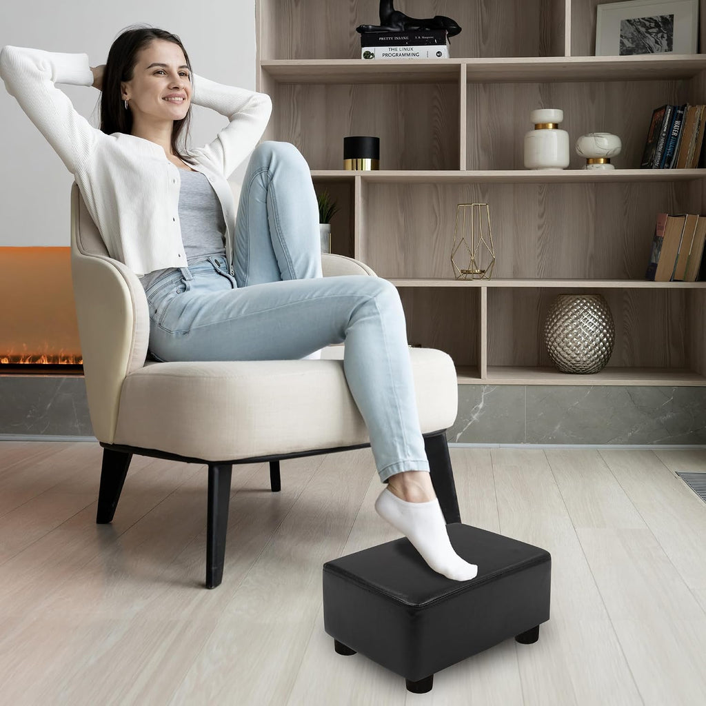 CAROLMADE Small Foot Stool Ottoman Footstool with Legs Under Desk Footrest for Living Room Bedroom and Office, Black - Image 4