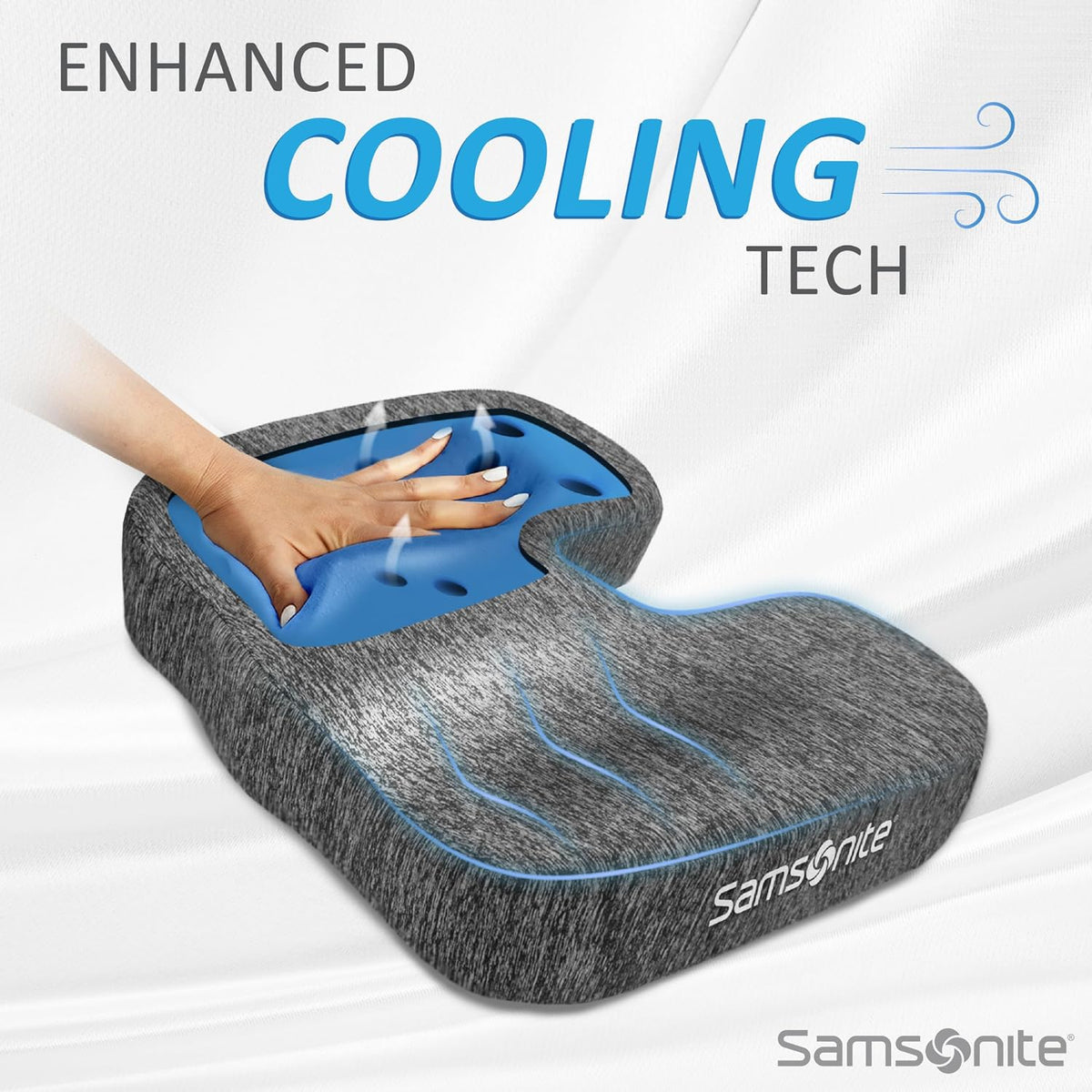 Samsonite Gel Infused Seat Cushion – Ergonomic Cushion for Office Chair, Tailbone Pressure Pad, Coccyx Support for Sciatica, Memory Foam Seat for Car, Desk, or Gaming Chair Use, Grey - Image 2