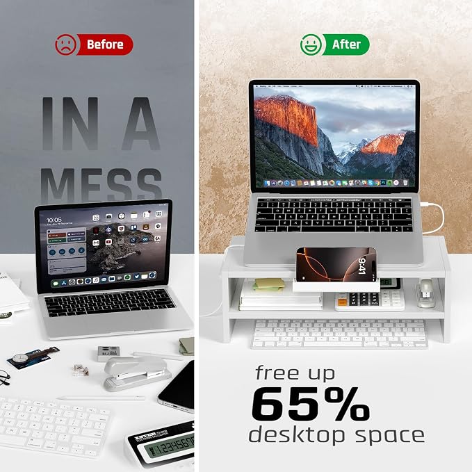 AFOOYO Adjustable Wood Laptop Stand, Ergonomic Height Angles Computer Holder Riser for Desk Compatible with Air, Pro, Dell, HP, Lenovo More 10-17.3" Laptops, White - Image 6