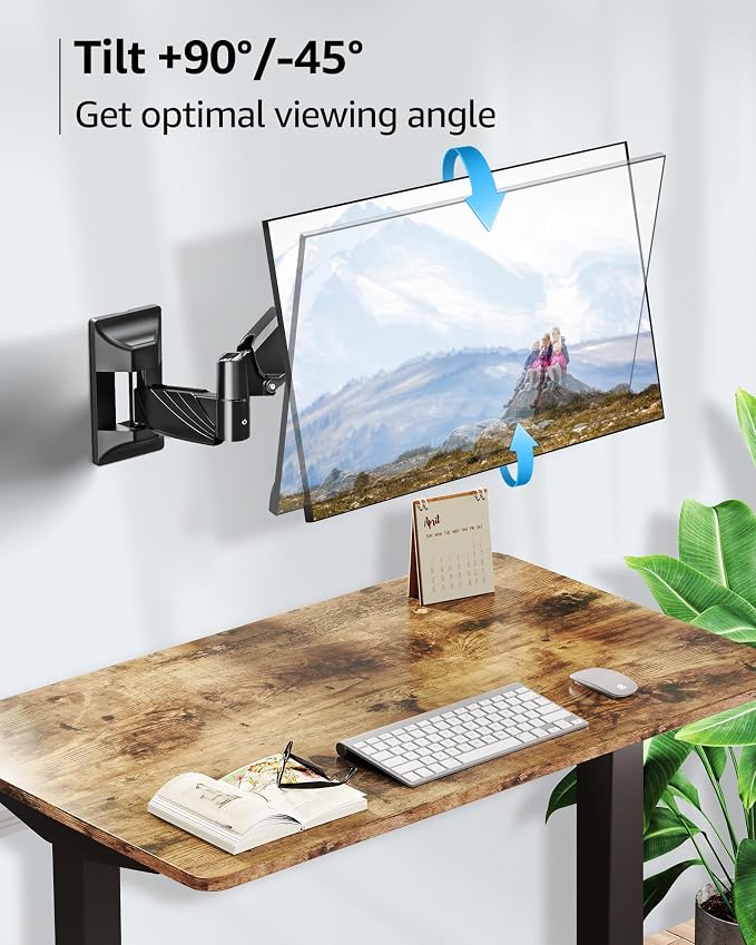 MOUNTUP Monitor Wall Mount for 17-32 Inch Computer Screen, Wall Mounted Arm Support 4.4-17.6lbs Display, Computer Monitor Arm, VESA Bracket for VESA 75x75mm and 100x100mm, Black - Image 4