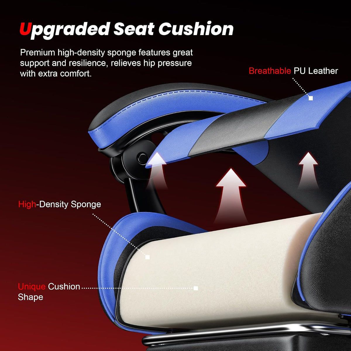 Gaming Chair with Footrest, Ergonomic Video Game Chair for Adults, Blue - Image 8