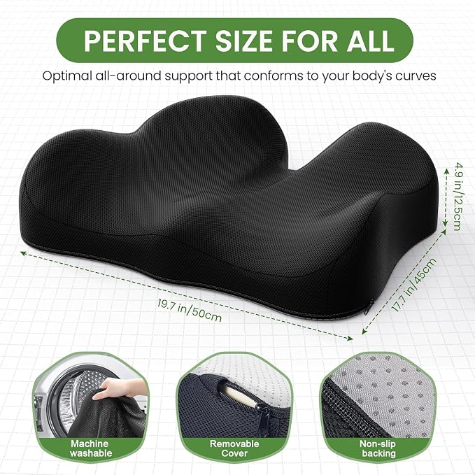 A-Pce Ergonomic Seat Cushion, Non-Slip Seat Cushion for Office Chair, Black | Suitable for Office Chair & Car Seats, Ideal for Long Sitting at Work, Offers Lower Back Pain Relief - Image 4