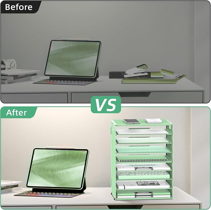 9-Tier Paper Organizer for Desk with Handles, Mint Green, 2 Pack | Desk File Organizer with Removable Trays for Sorting Files, Folders, Mail and Printer Paper at Home, School or Office - Image 6
