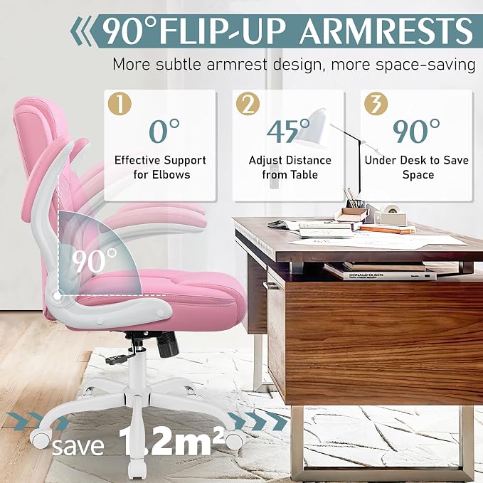 Leather Office Chair, PU Home Computer Desk Chairs with Ergonomic Back Support, 360°Swivel Free，Small Gaming Chair with Wheels and Adjustable Armrests, for Short People Use - Image 4