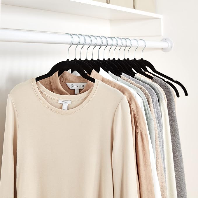 Amazon Basics Space-Saving Slim Velvet Non-Slip Clothes Hangers for Closet Organization with Shoulder Notches, Black/Silver, 30-Pack - Image 5