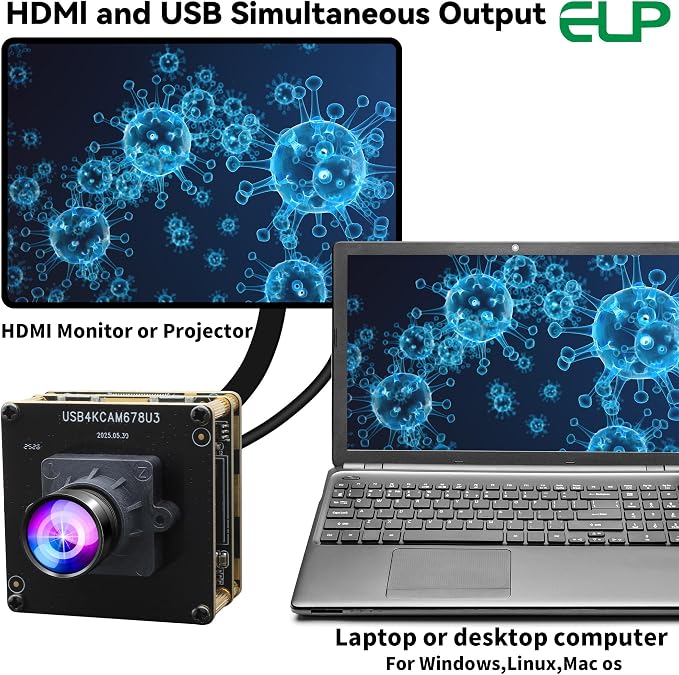 ELP 4K 60fps USB3.0 HDMI Camera Module H.264 Wide Angle High Speed UVC Lightburn Cameras for Computer Low Illumination Simultaneous Output Webcam M12 100° Web_camera for Windows Linux Mac TV Projector - Image 5