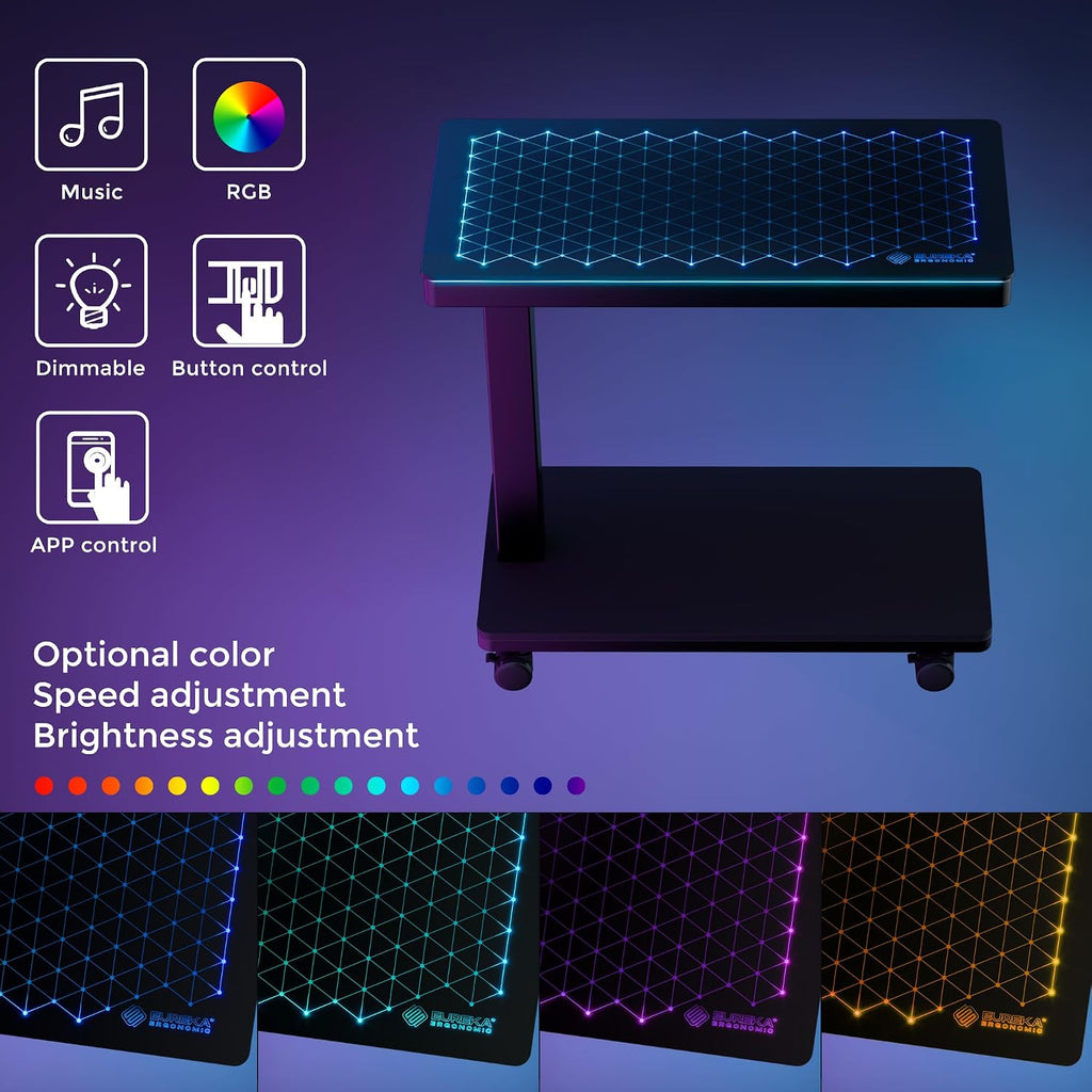 EUREKA ERGONOMIC Height Adjustable Computer Tower Stand, Illuminated Glass Panel PC Stand w/RGB Lights, 2-Tier CPU Holder Cart Under Desk, PC Floor Stand for Office Gaming, APP Control - Image 3