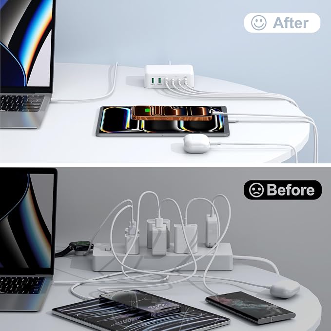 USB C Fast Charger Block, 150W Max 6-Port USB Charging Station Hub Cube | PD65W USB Power Strip for iPad,iPhone 16/15/14,Steam Deck,MacBook Pro/Air, 3 USB-C & 3 USB-A Desktop Charger for Home Office - Image 6