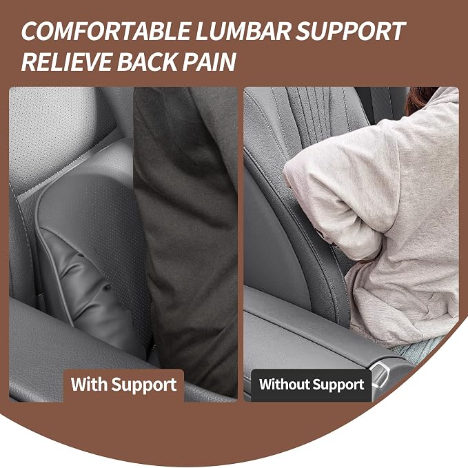 Memory Foam Lumbar Support Pillow for Car Seat, Gray, 1 Pack | Leather Lumbar Pillow for Lower Back Pain Relief - Back Cushion for Driving - Chair Support for Office Chair, Gaming Chair - Image 3