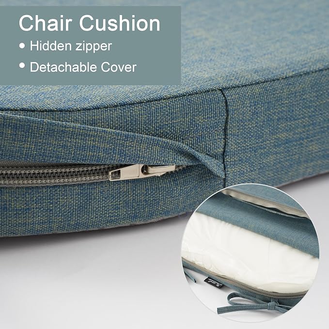 Battilo Chair Cushions for Dining Chairs, Waterproof Kitchen Chair Pads with Non-Slip Backing and Ties, Seat Cushions with Machine Washable Removable Cover, 16"x16"x2", Set of 2, Grayish Blue - Image 6