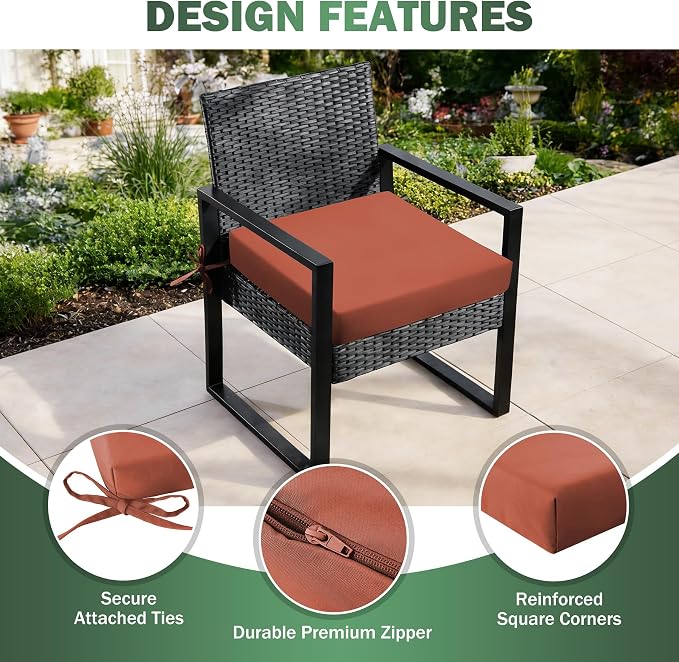 Outdoor Chair Cushions Set of 2, 19x19x3 Inch Waterproof & Fade Resistant Patio Furniture Seat Cushions with Ties, Square Outdoor Dining Chair Cushions for Lawn, Garden, Deck & Yard, Spice - Image 4