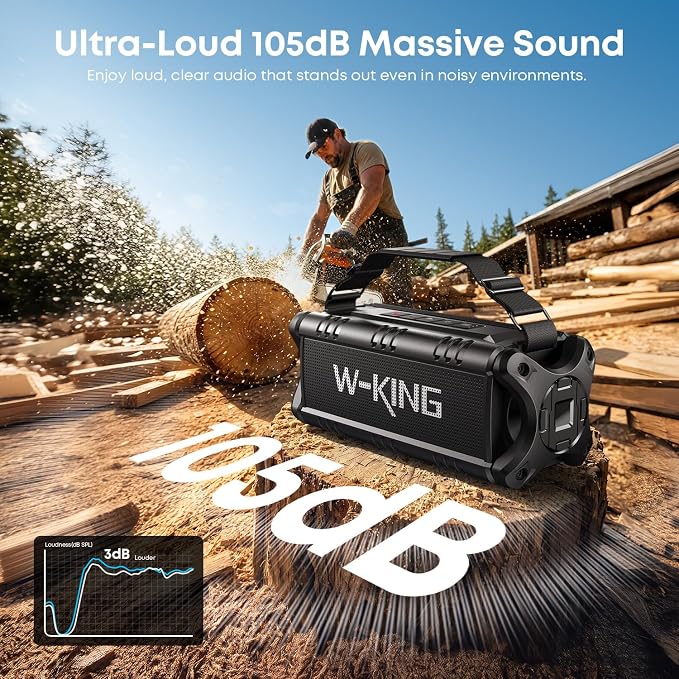 W-KING Bluetooth Speaker, 90W Max Loud IPX6 Waterproof Portable Speaker, 50W Deep Bass/Subwoofer *2/40H/EQ/TF/AUX, 105dB Large Boombox Outdoor Speakers Bluetooth Wireless for Party/Camping/Jobsite - Image 7