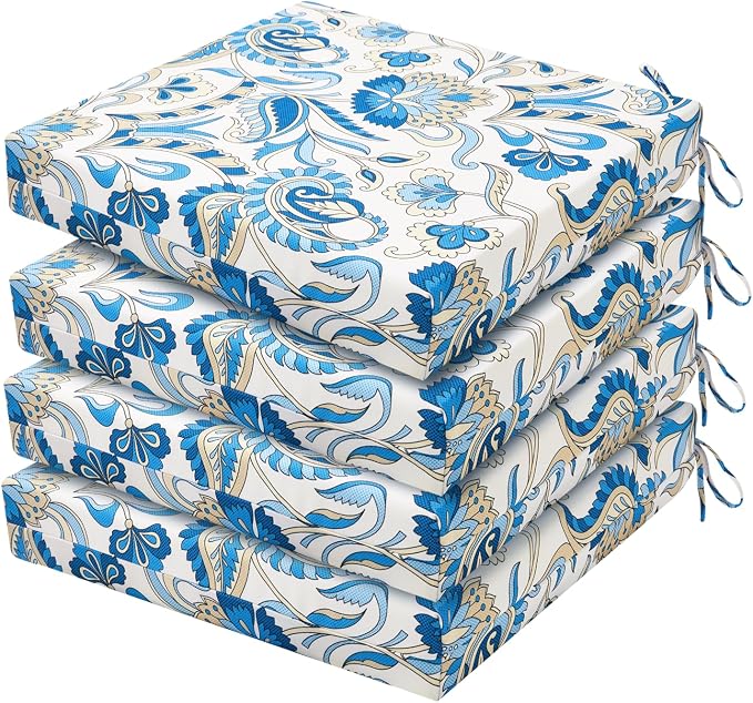 HARBOREST Outdoor Chair Cushions Set of 4, Water Resistant Patio Chair Cushions with Ties, Square Corner Outdoor Seat Cushions for Patio Furniture, 18.5"x16"x3", Blue Butterfly by HARBOREST