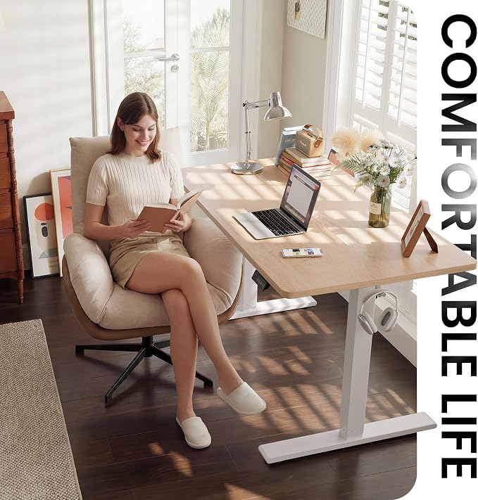 CubiCubi Electric Standing Desk 48 x 24 Inch, Height Adjustable Sit Stand Desk with Memory Presets, Splice Desktop Computer Desk for Home Office, White Frame/Nature Top - Image 3