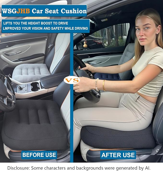 WSGJHB Office Chair Cushion Pillow Adult Seat Cushions for Short People | Car Booster Effectively Increase Field of View Lower Back Fatigue Relief, Cars Office Home Anti-Slip 18x18x4.7"Black-Medium - Image 3