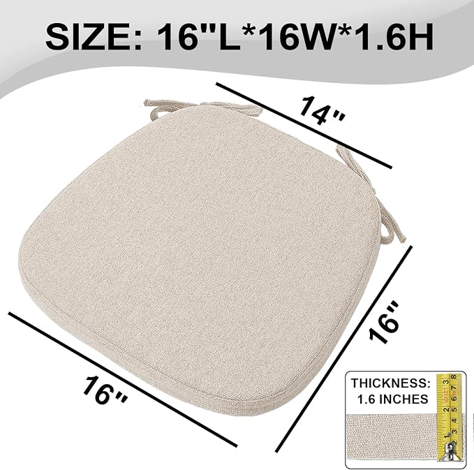 SINOSSO 4 Pack Memory Foam Chair Cushions for Dining Chairs, Friendly Woven Fabric 16" U-Shape Comfortable Kitchen Chair Pads, Removable Slip Resistant Seat Cushions (Set of 4, Oatmeal Beige) - Image 3