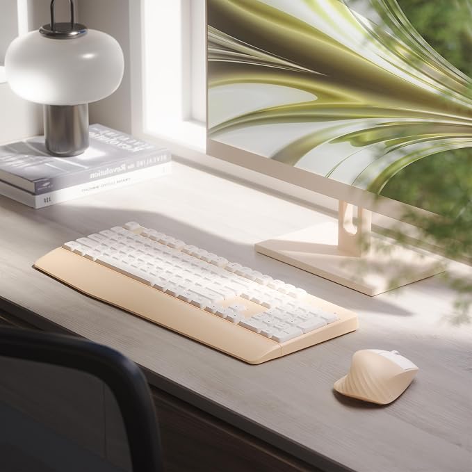 MPTOG Ergonomic Wireless Keyboard and Mouse Combo, Khaki White | Computer Keyboard Mouse with Wrist Rest, BK Chipset, Full-Size Colorful, Power Button, USB Receiver for PC Laptop - Image 2