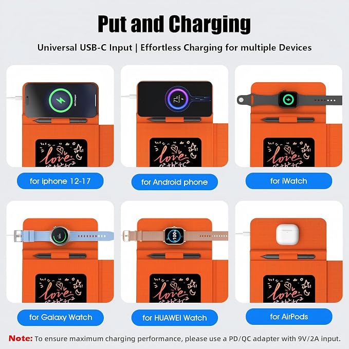 Foldable Wireless Charging Mouse Pad with LCD Writing Tablet,15W Qi Magnetic Fast Charging Mouse Mat,Multi-functional PU Leather Charging Pad for iPhone Samsung iWatch,Portable Office Home Accessories - Image 8
