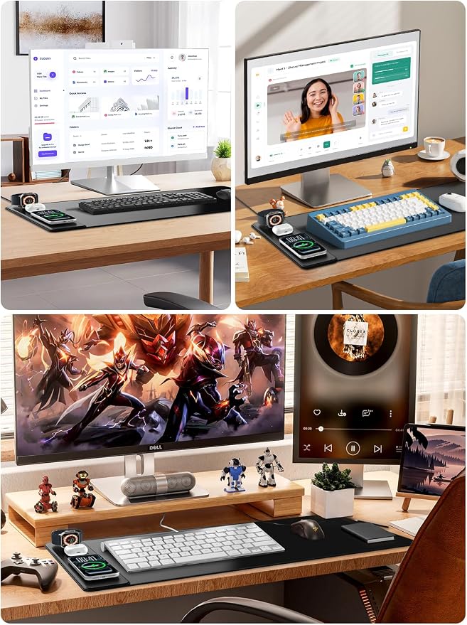 Magnetic Wireless Charging Mouse Pad, 31.5"x15.8" Large Desk Mat | Waterproof Mousepad, Smooth Glide, Stitched Edge, Non-Slip Rubber Base, Desk Pad Computer Keyboard Mat, with Adapter - Image 4