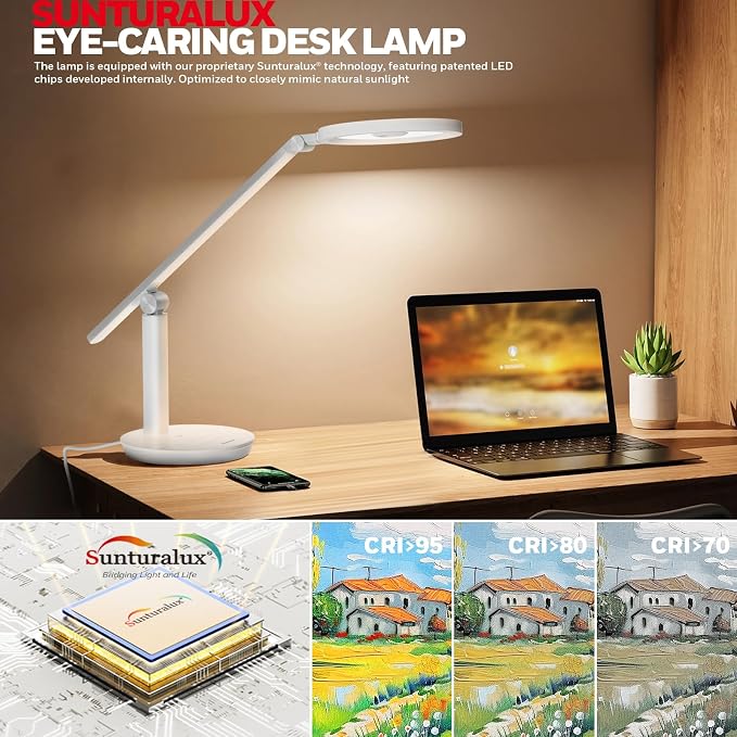 Honeywell H6 Desk Lamp for Home Office, Dimmable Reading Table Light, White | Sunturalux CRI≥97, RG0 Low Blue Light, Flicker-Free, 800LM Dimmable with Timer for Webcam, Study, Office & Bedroom - Image 4