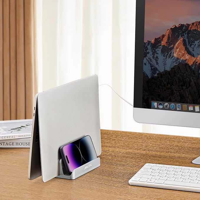 JARLINK 4-in-1 Adjustable Vertical Laptop Stand, Aluminum Holder, Silver | Space-Saving Aluminum Laptop Holder, Compatible with All MacBook, Surface, Chromebook, Phone, and Gaming Laptops. - Image 5