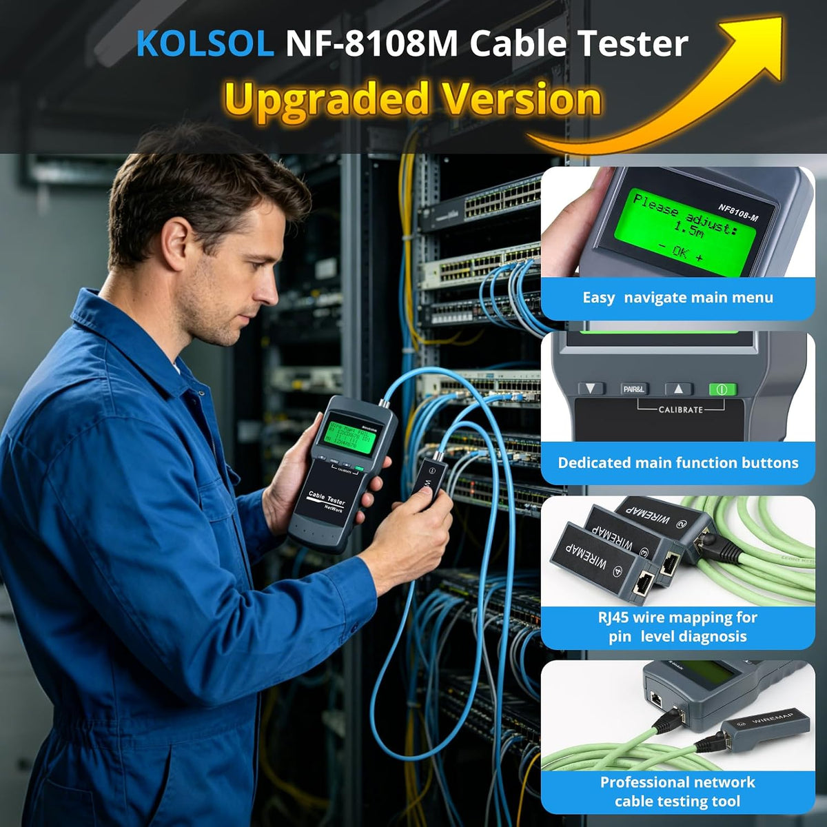 RJ45 Network Cable Tester Kit with 8 Remote Units, LAN Ethernet Length Meter for Cat5/Cat5e/Cat6/Cat6e Cables - Locate Breakage Point, Length Measurement & Continuity Checking - Image 3