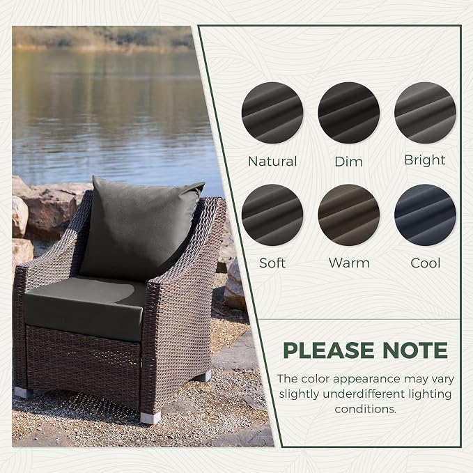 Outdoor Cushions for Patio Furniture, Outdoor Seat Cushion Set 24 x 24 x 5.75 in, Waterproof & Fade Resistant Outdoor Chair Cushions, Patio Cushion with Removable Cover, Set of 2, Dark Grey - Image 7