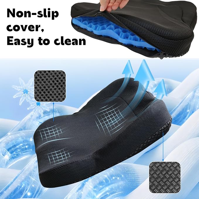 Gel Seat Cushion, Thickened Big Breathable Honeycomb Design Absorbs Pressure Points Gel Cushion with Anti-Slip Cover Seat Cushion for Office Chair Home Car Wheelchair Stadium Bleachers - Image 4