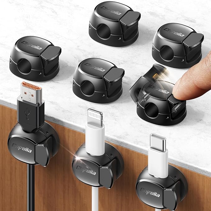 Chfeila 8-Pack Cable Clips, Quick-Lock Cord Organizer Black | Cord Holder for Nightstand, Home Office Desk Accessories for Men Women, College Dorm Room Essentials, Cubicle Accessories by Chfeila
