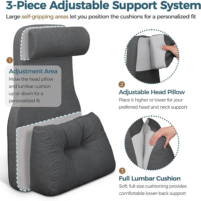 Shinnwa Adjustable Lumbar Support Pillow for Recliner with Headrest | Self-gripping fabric,Shredded memory foam filling,Back Support Pillow with Headrest, Lower Back Pillow for Chair and Couch - Image 2