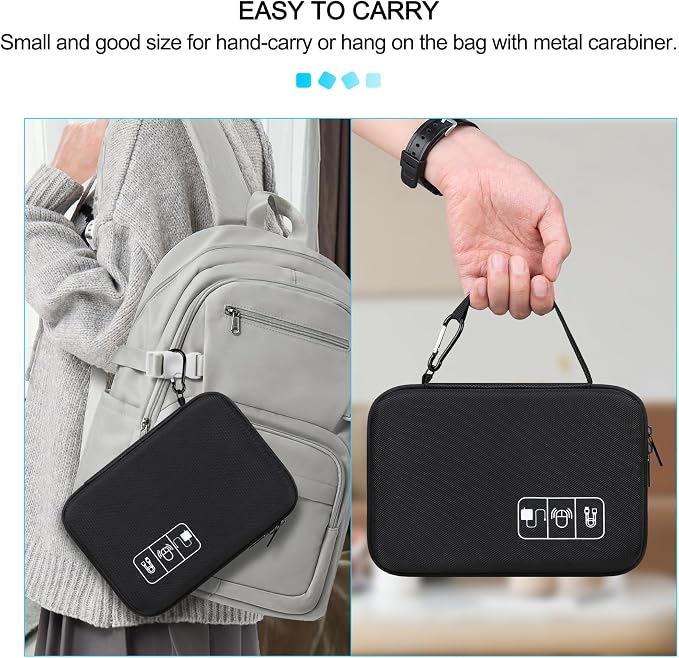 Lacdo Hard Travel Electronic Organizer Case for MacBook Power Adapter Charger, Cables, Cords, Apple Pencil, Mouse, Power Bank, USB Flash Disk, SD Cards EVA Protective Portable Accessories Bag, Black - Image 6