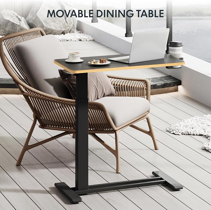 FLEXISPOT H7 28" Pneumatic Height-Adjustable Overbed Table with Wheels | C-shaped bedside table TV Tray,Medical End Side Table,Laptop desk for Hospital Home office use,27.6"W x 15.7"D,Black Maple - Image 6