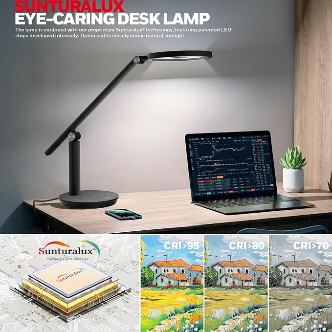 Honeywell H6 Desk Lamp for Home Office, Dimmable Reading Table Light, Black | Sunturalux CRI≥97, RG0 Low Blue Light, Flicker-Free, 800LM Dimmable with Timer for Webcam, Study, Office & Bedroom - Image 4