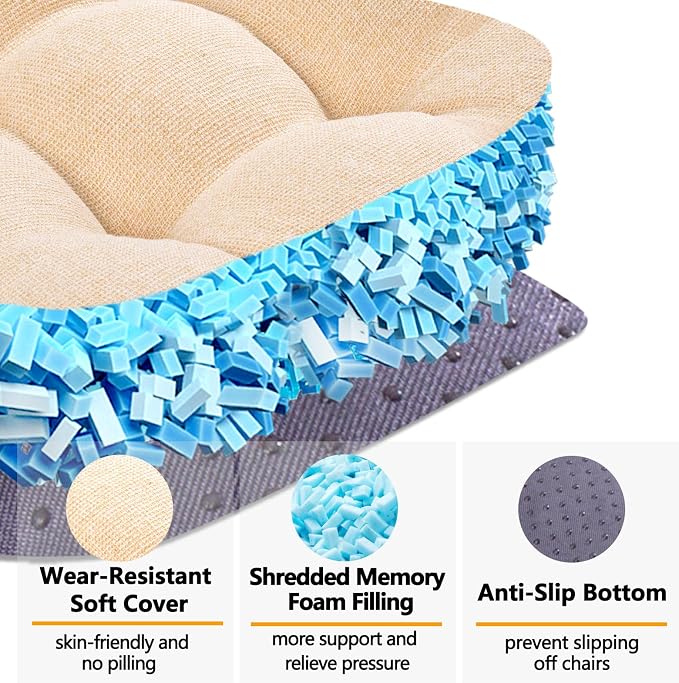 MAGIC ELEPHANT Chair Cushions for Dining Chair, Shredded Memory Foam Kitchen Chair Cushions Set of 4, Non-Slip Thick Dinning Room Chair Pads Seat Cushions, 15.5" x 15.5" x 4" (Beige) - Image 2