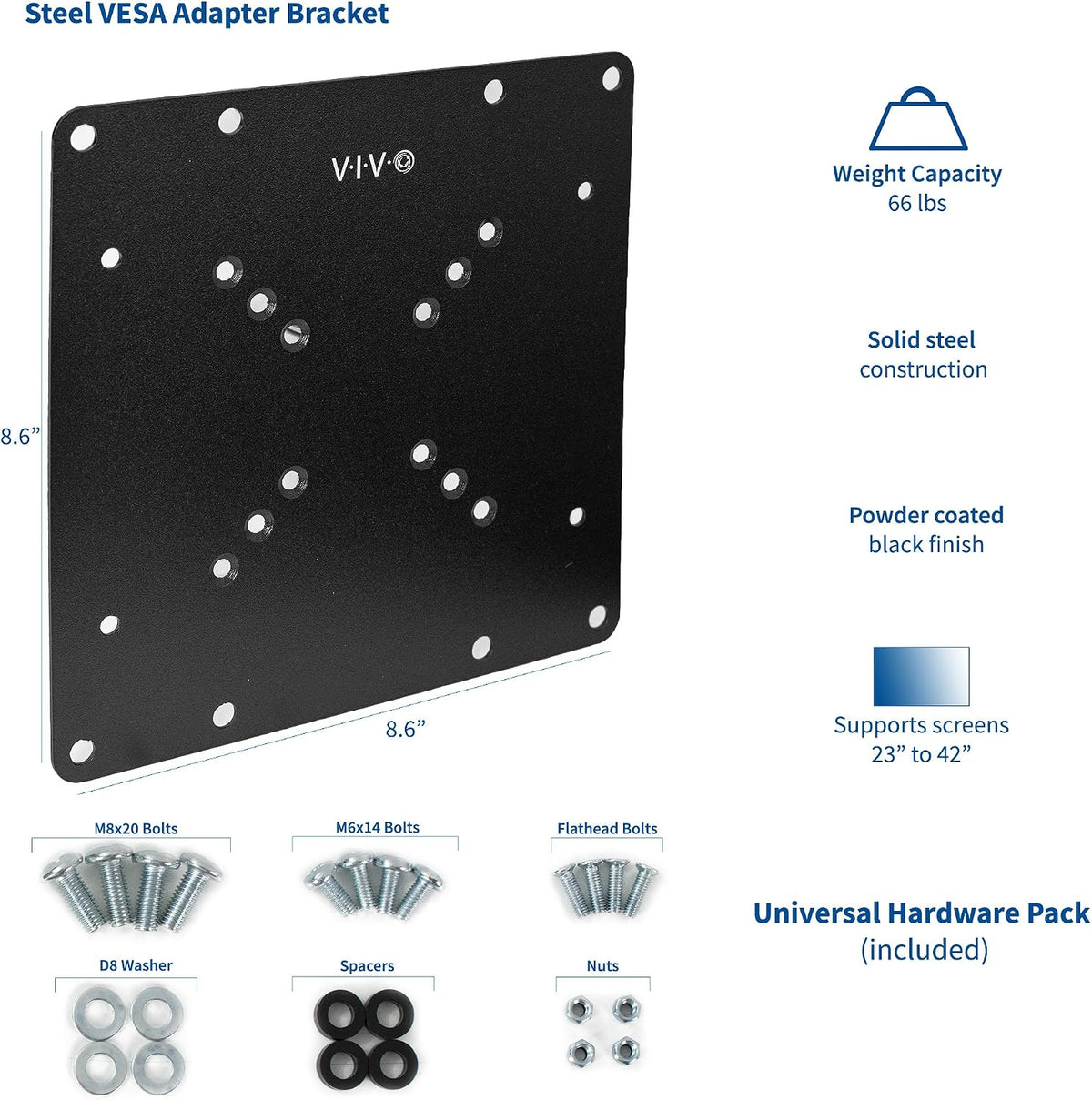 VIVO Black VESA Monitor & TV Mount Adapter, 23-42 in Screens, MOUNT-AD2X2 - Image 2