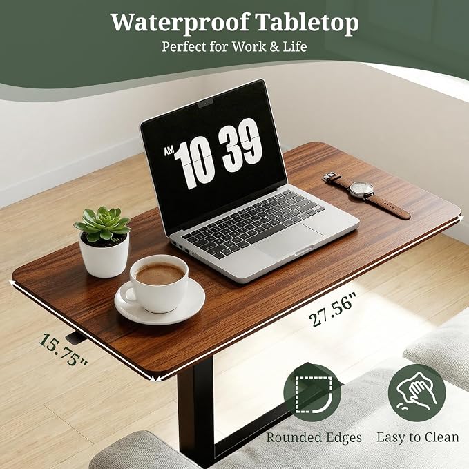 Mobile Standing Desk, Height Adjustable Laptop Desk with Hidden Casters | Stable Steel Frame, Smooth Lift Mechanism, Lockable Casters, Easy Assembly, Ideal for Home, Office & Dorm, Brown - Image 7