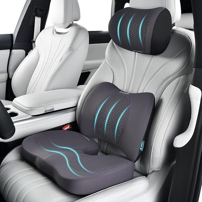 3 PCS Seat Cushion for Carseat Lumbar Support Pillow Car Neck Headrest Pillows Memory Foam Gel Memory Foam Massage Point Seat Pads Pressure Relief Back Cushion for Office Chair(Light Grey) by FLORICH