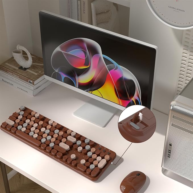 Colorful MPTOG Wireless Computer Keyboard and Mouse Combo (Coffee-Colorful) | Retro Round Typewriter Keycaps, Power Switch, Ergonomic Design, 2.4GHz Wireless for Windows, Mac, PC - Image 2