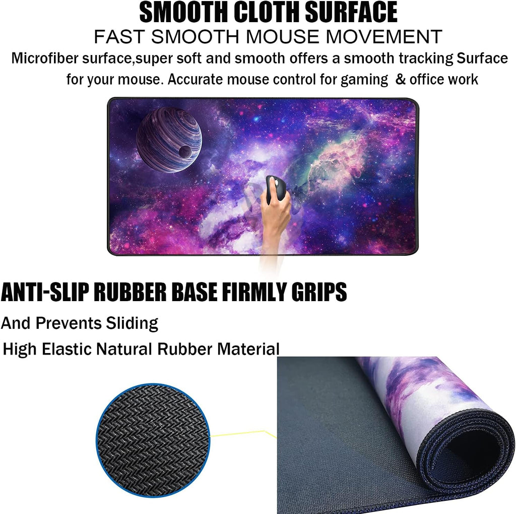 Large Extended Gaming Mouse Pad, Long Mouse Pads, Extra Large Big Mouse Pad with Stitched Edge, XXL Non-Slip Computer Computer Keyboard Mat for Gamer/Desktop/Office/Home, Galaxy - Image 3