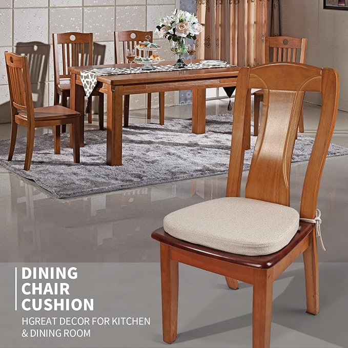 SINOSSO 4 Pack Memory Foam Chair Cushions for Dining Chairs, Friendly Woven Fabric 16" U-Shape Comfortable Kitchen Chair Pads, Removable Slip Resistant Seat Cushions (Set of 4, Oatmeal Beige) - Image 2