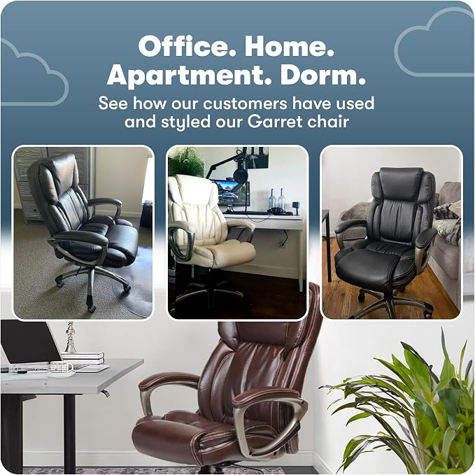 Serta Ergonomic Executive Office Chair with Lumbar Support, Leather Chair | Garret, Back Pain Relief, Foam Seat Cushion, Padded Arms, Adjustable Height and Reclining, Home Desk Chair with Wheels, Beige - Image 11