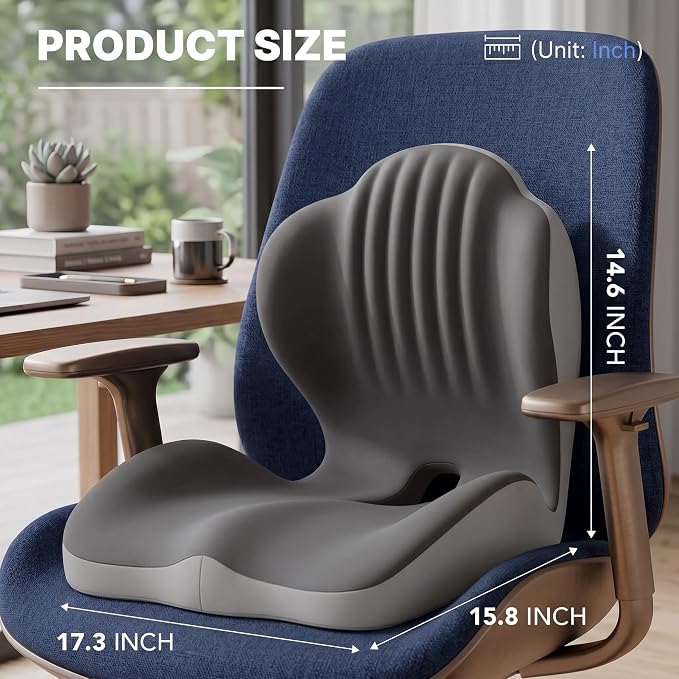 Ergonomic Seat Cushion with Lumbar Support (Grey) | Office Chair Seat Cushion, Memory Foam Orthopedic Cushion with Tailbone Hollow, Sciatica & Back Pain Relief for Long Sitting - Image 7