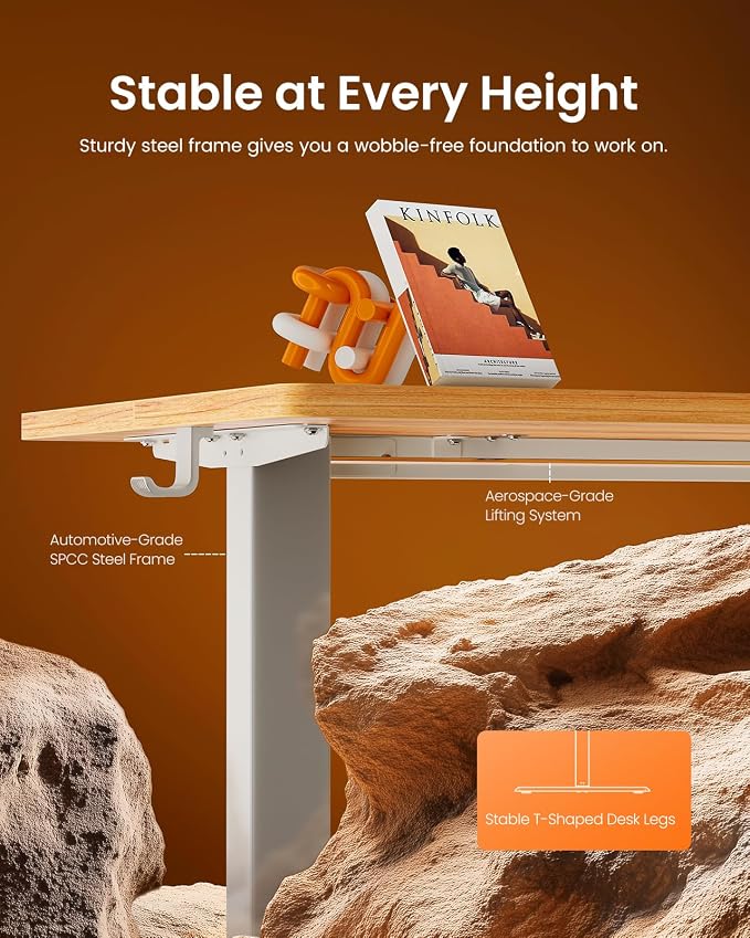 ErGear Height Adjustable Electric Standing Desk, 55 x 28 Inches Sit Stand up Desk, Memory Computer Home Office Desk, Light Vintage Brown - Image 5