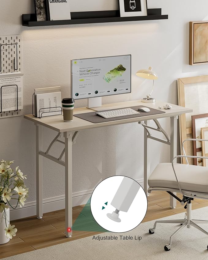 Small Folding Computer Desk – Portable 43.3 Inch Foldable Laptop Table, Collapsible and Compact for Easy and Fast Setup, Lightweight for Small Spaces, Home Craft and Study Use, White Ash - Image 6