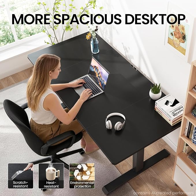 Veken 63" x 28" Super Large Standing Desk, Conference Room Tables, Black | Height Adjustable Electric Computer Desk, Sit to Stand Up, Modern Workstation for Home Office, Writing, Gaming Study - Image 5