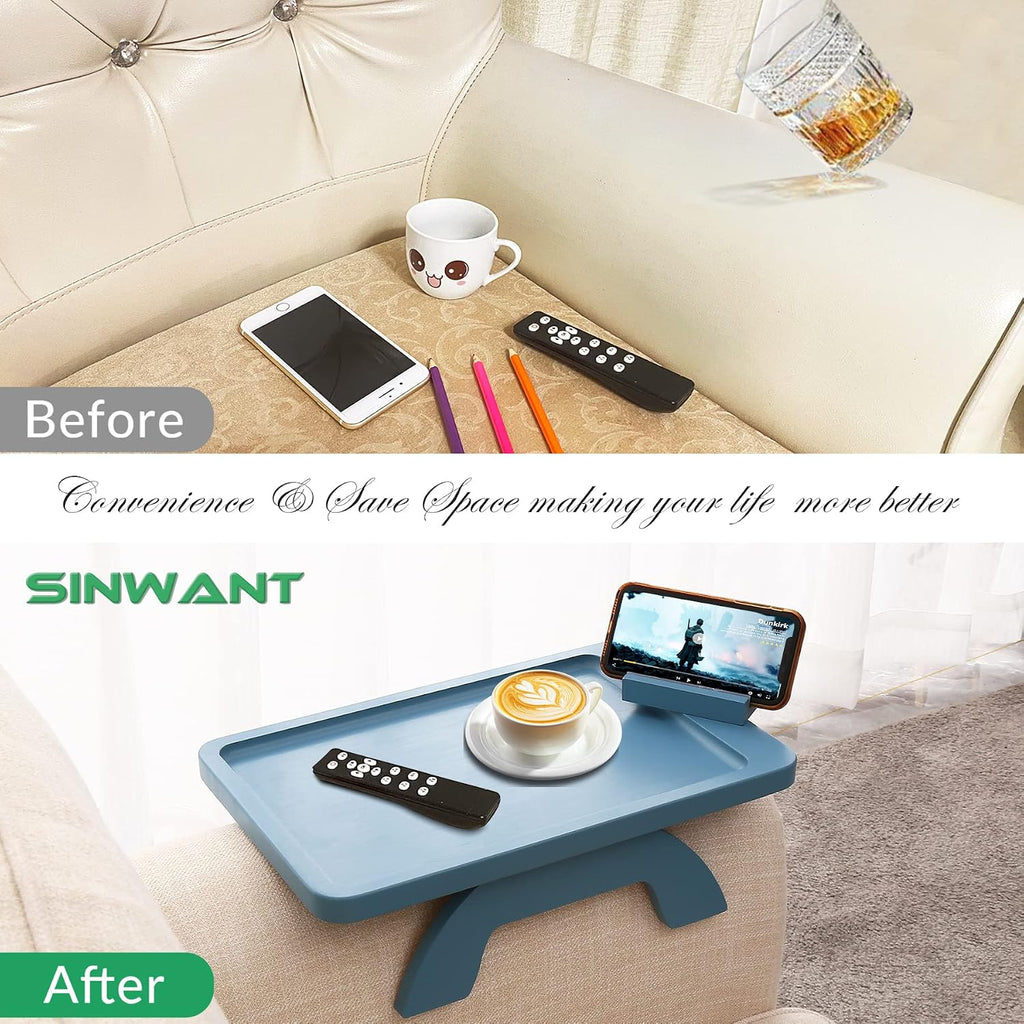 Sofa Arm Tray with 360° Rotated Phone Holder,15.35x9.84-in,Blue - Image 6
