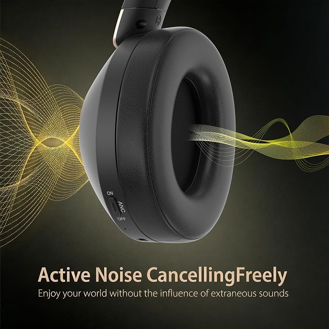 Active Noise Cancelling Headphones, 100H Playtime Headphones Wireless Bluetooth, Bluetooth Headphone with Mic, Over Ear Wireless Headphone with Deep Bass,Fast Charging for Travel - Image 2
