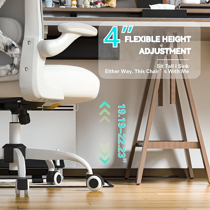 Ergonomic Home Office Chair, 4-Way Lumbar, Thick Cushion, 330LBS | Adjustable Lumbar (up/down/in/out), Rocking Mesh Back, Flip-up Arms, Easy Assembly, Ideal for home offices & small workspaces - Image 2