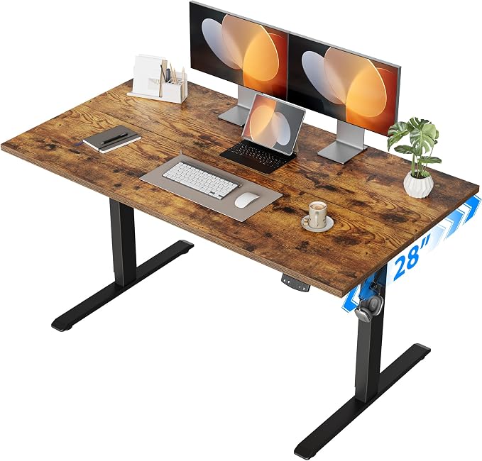 Agilestic 48*28 Inch Height Adjustable Electric Standing Desk, Rustic Brown | Sit Stand Up Computer Desk, Extra Wide desktop, Memory Presets, Stable Steel Frame,154 lbs, Easy Assembly, Splice Board by Agilestic