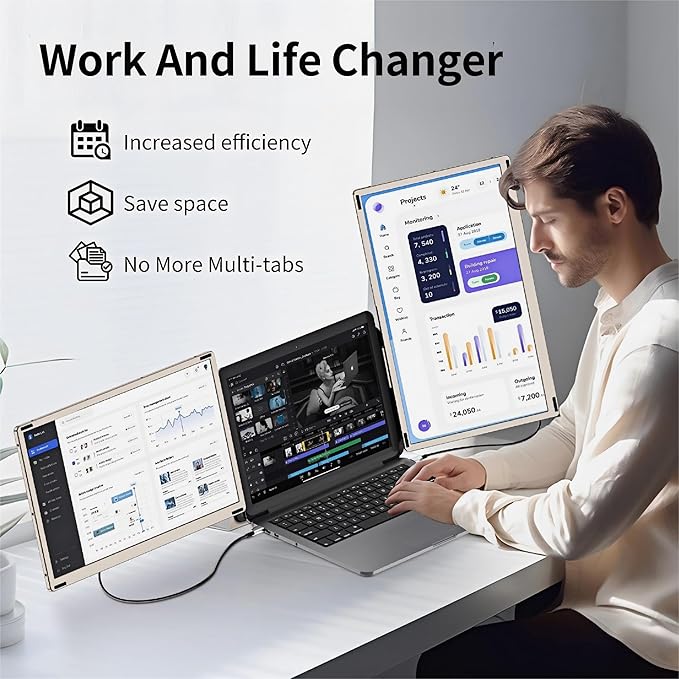 CIDETTY Laptop Screen Extender Monitor Portable, 15.6" FHD Monitor Extender Detachable Monitor for Laptops, Triple Laptop Monitor Extender compatiable with Windows, Mac, Android, Chrome, Switch & PS - Image 5